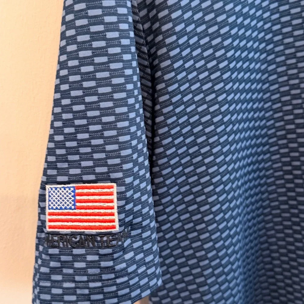 Adidas Mens Golf Polo Shirt Blue Geometric Textured USA Flag Patch XL